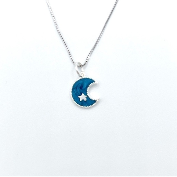 𝅺STERLING silver rope and paperclip chains with turquoise enamel moon - Picture 4 of 5